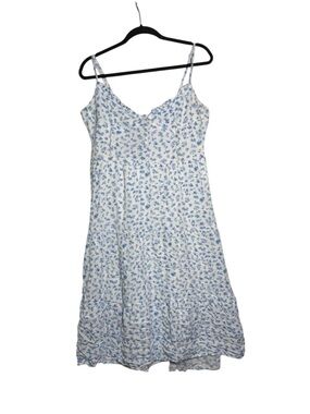 Dee Elly Dainty Blue and White Floral Sundress Tiered Mid Calf Size XL Lined